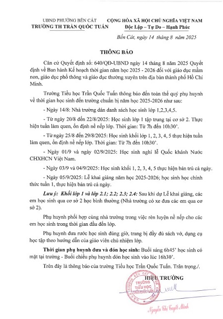 TB tựu trường NH 2025 2026